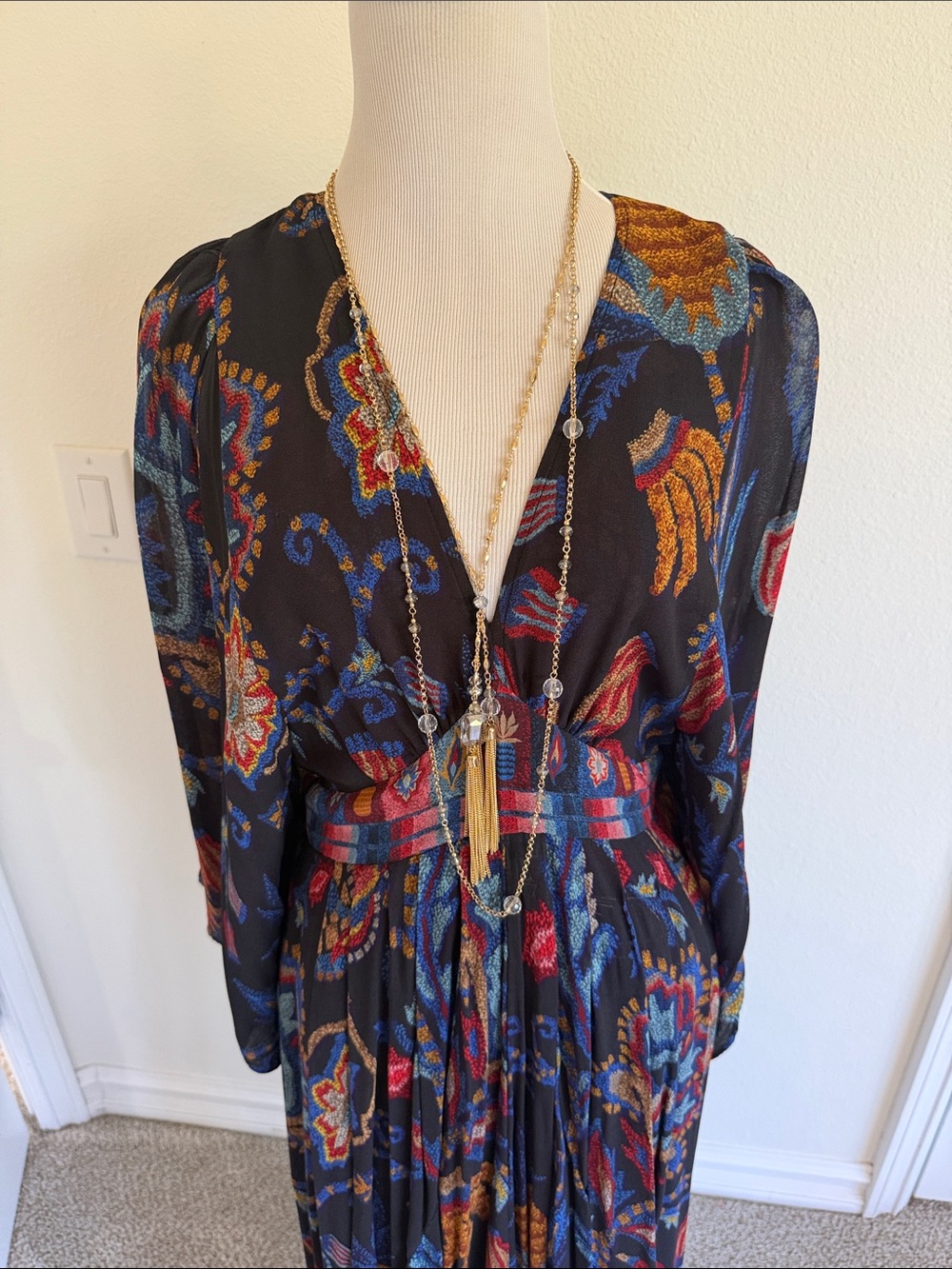 FARM Rio Black Sunset Tapestry Asymmetric Kaftan Maxi Dress - Picture 3 of 12